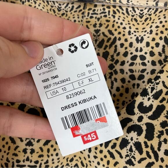 MANGO | Cheetah Print Kibuka Dress V-Neck Tan Black Polyester NWT Womens 10 - Picture 5 of 6